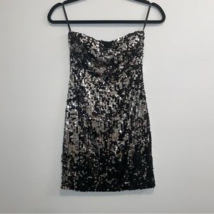 As U Wish Sweetheart Neckline Strapless Silver & Black Sequin Dress Size XS